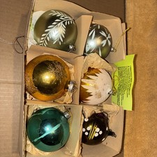 6 Vintage Large Mercury Glass Christmas Ornaments 3 1/4