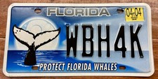 NICE, EARLY BASE PROTECT FLORIDA WHALES, SPECIAL ORDER  LICENSE PLATE, WBH4K picture