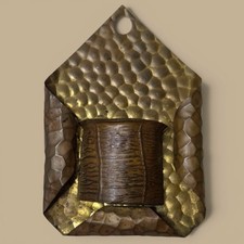 Antique Arts & Crafts Mission Hammered Brass Copper Wall Match Holder Match Safe picture