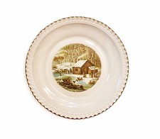 Currier/ives Harkerware Homestead In The Winter Cake Plate 5 Plates, picture