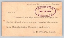 1889 Amoskeag Mfg Co Manchester NH Land Sale George Washington Postal Card picture