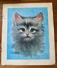 Vintage Florence Kroger Gray Kitten Cat Art Print on Paper-Kitten Print Artwork picture