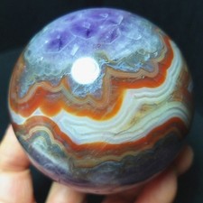 RARE 480g Natural Polished Banded Agate Amethyst Symbiosis Agate Ball AC1290 picture