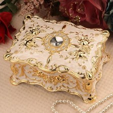 ♫ GRANDFATHER'S CLOCK  ♫  RECTANGLE WHITE GOLD TIN ALLOY MUSIC BOX picture