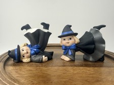Lot of 2 Vintage 1980s Halloween Bisque Witch Tumbling Girl Figurines picture
