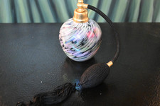 Beautiful Vtg Iridescent Swirl Art Glass Perfume Atomizer w/squeeze bulb picture