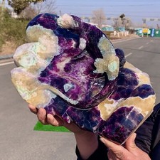 15.36LB Natural purple green fluorite cube hand carved lizard crystal sample picture