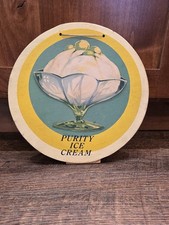 Vtg 1930s Purity Ice Cream Cardboard Sign Unused Easel Back Sundae Soda Fountain picture