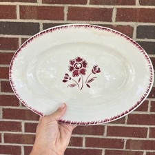 Antique French Porcelain Oval Platter Digoin Badonviller Old Hallow Tray Dish picture