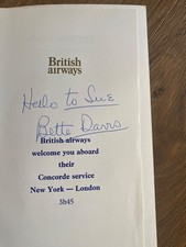 BETTE DAVIS * SIGNED CONCORDE MENU * WITH COA picture