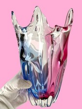 Josef Hospodka Chribska Czech Bohemia Art Glass Sommerso Vase 10in Pink Blue MCM picture