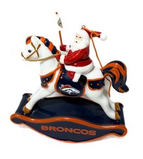 2007 Danbury Mint Denver Broncos Christmas Ornament Santa Rocking Horse & Box 4