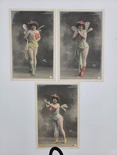 Three elegant antique postcards featuring a charming lady (1890–1930).Original picture