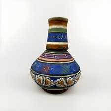 Vintage Mexican Folk Art Terracotta Water Jug Carafe Cup Set Hand Painted Clay picture