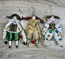 Vintage Handmade Jester Pierrot Harlequin Christmas Ornaments 6