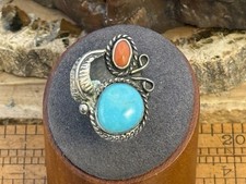 Vintage Native Navajo Sterling Turquoise Coral Blossom ring sz 6--1728.26 picture