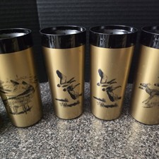 Vintage MCM Insulated Tumblers Set of 6 Gold Black Wildlife Made in USA NFC picture