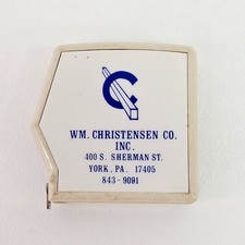 Vintage WM. Christensen Co. York PA. Plastic Case Metal Lufkin Measuring Tape picture