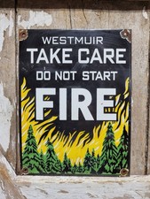 VINTAGE WESTMUIR PORCELAIN SIGN OLD DO NOT START FIRE WARNING SMOKEY SCOTLAND UK picture