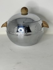 VTG West Bend Penguin Hot Cold Server Aluminum Ice Bucket Wood Handle MCM 1960s picture