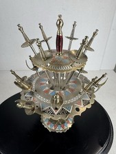 Vintage Toledo Spain Cocktail Sword Picks Set Decorative Metal Stand Enamel picture