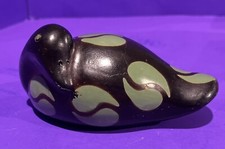 VTG Signed Made In Peru Ceramic Black/Green 5” Hand Painted Duck Figurine SALE picture