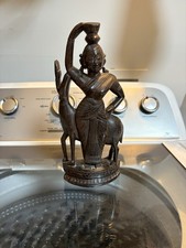 Vintage Hand carved Wooden Statue Of Woman With Animal picture