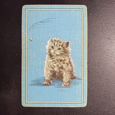 Kitten & Bee / Kitty Cat Single Swap Playing Card, Blue -c. 1930s (Linen) picture