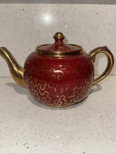 Vintage Sudlows Burslem Teapot Red Gold Squiggle Made In England Pattern 0657 picture