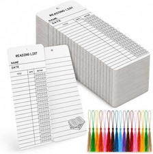 100 Sets 3x8 Inch White Reading List Bookmarks Tassels Library Card Log picture