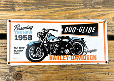 VINTAGE THE NEW 1958 HARLEY-DAVIDSON MOTORCYCLES OIL GASOLINE PORCELAIN GAS SIGN picture