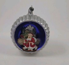 Vtg Santa Sack Diorama Ribbed Reflector Glass Christmas Ornament Italy 1960s picture