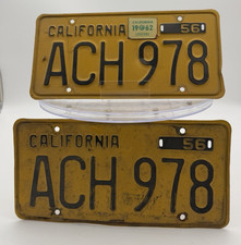 1956 California License Plates Matching Pair ACH 978 1962 Sticker Original picture