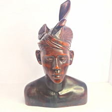 Vintage Hand-Carved Balinese Wooden Bust Of Man picture