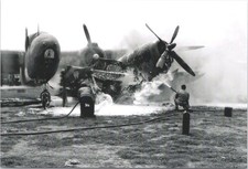 WW II Reproduction Photograph P-38 Lightning Plane Crash Firefighters picture