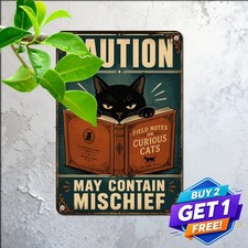 Beware Guard Cat On Duty Warning Sign Funny Feline Security Metal Tin Plaque picture