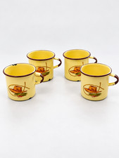 Set of 4 Vintage Monterrey Western Ware Enamel Mugs Cowboy Hat Lasso Graphics picture