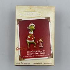 2003 The Grinch series, Hallmark Grinch Cindy Lou Who Set Of 2 Ornaments NEW picture