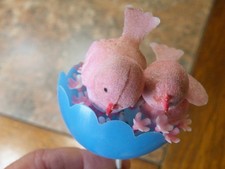 Vtg AS IS 1950s PINK Easter CHICKS Flocked in Plastic NEST 2 CHICKS in NEST Read picture