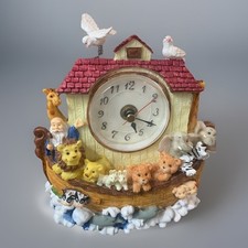 Vintage Noah's Ark Tabletop Mantel Clock 3D Sculpted Animals - Tested & Working picture