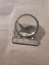 Vintage Art Deco Ormolu Pocket Watch Stand Display Holder Stamp Magnifier MOP picture