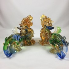 Liuli Crystal Glass Wealthy Pixiu Pair Figurines Set of 2: Feng Shui Ornament picture