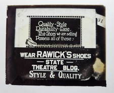 antique MAGIC LANTERN GLASS SLIDE ad RAWICKS SHOES west grove pa theater oxford picture