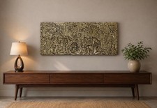 Vintage Mid Century Inza Zarebski Crushed Turquoise Stone Plaque Wall Art - Read picture