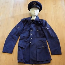 Korean War USAF US Air Force Uniform Airman Second Class Blue Wool Jacket & Cap picture