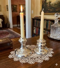 Vintage Polished Aluminum Candlestick Holders Weighted Base Pair 4.5