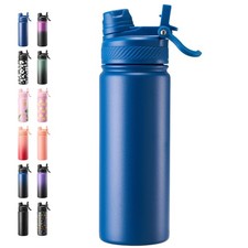 Fijinhom 18 oz Insulated Water Bottle, 2-in-1 Straw and 18 Ounces, Deep Blue picture