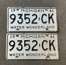 RARE 1961 MICHIGAN LICENSE PLATE PLATES PAIR WITH WEAR CHEVY FORD DODGE picture