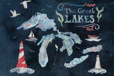 Map of the Great Lakes, Lake Huron Ontario Michigan Erie Superior, LH - Postcard picture