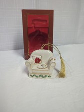 Lenox Holiday Home Chair Poinsettia Christmas Gold Trim Ornament w/Box picture